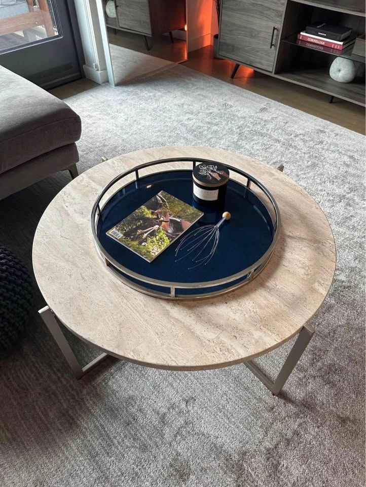 Large 21” Navy Blue & Silver Round Serving Tray - photo 2
