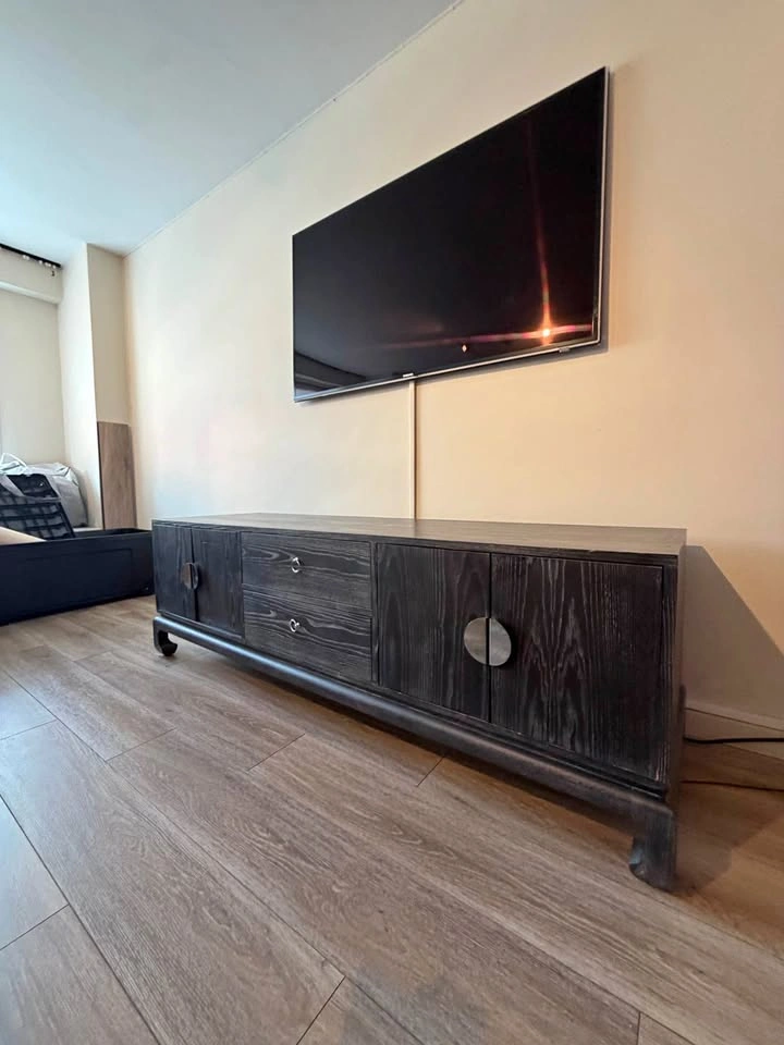 Dark Wood Media Console / TV Stand - 74” Wide