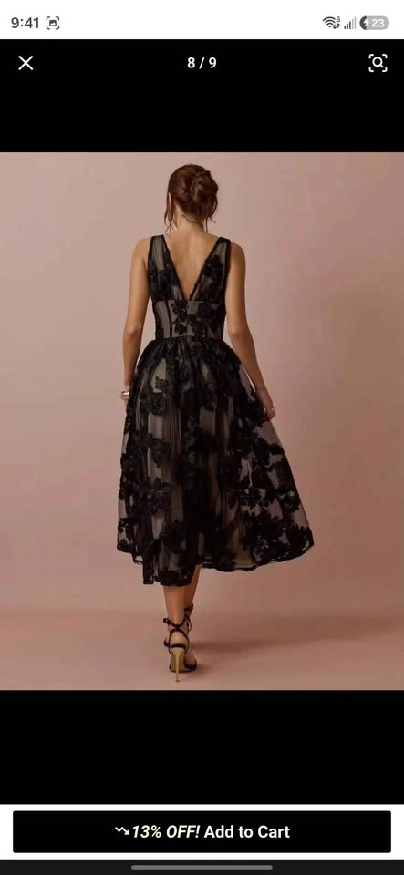 Black Floral Lace Tea-Length Prom/Wedding Guest Dress - photo 2