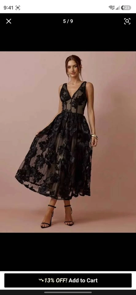 Black Floral Lace Tea-Length Prom/Wedding Guest Dress - photo 5