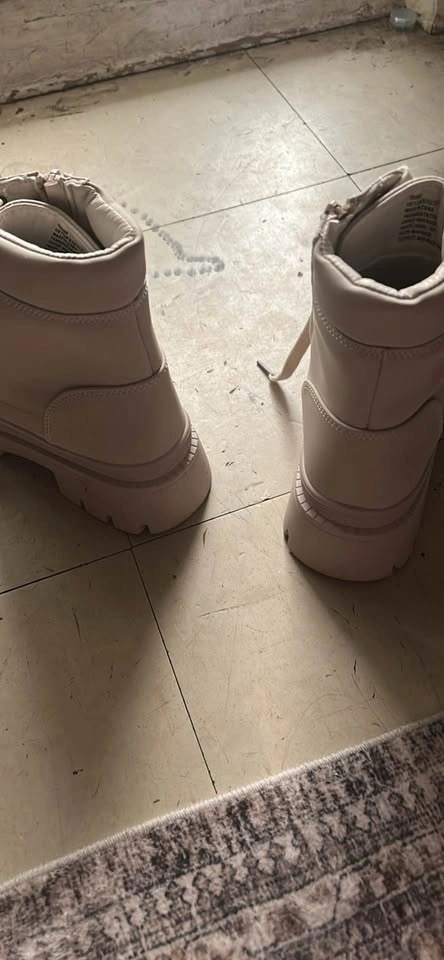 Beige Platform Lace-Up Combat Boots with Side Zip - photo 3