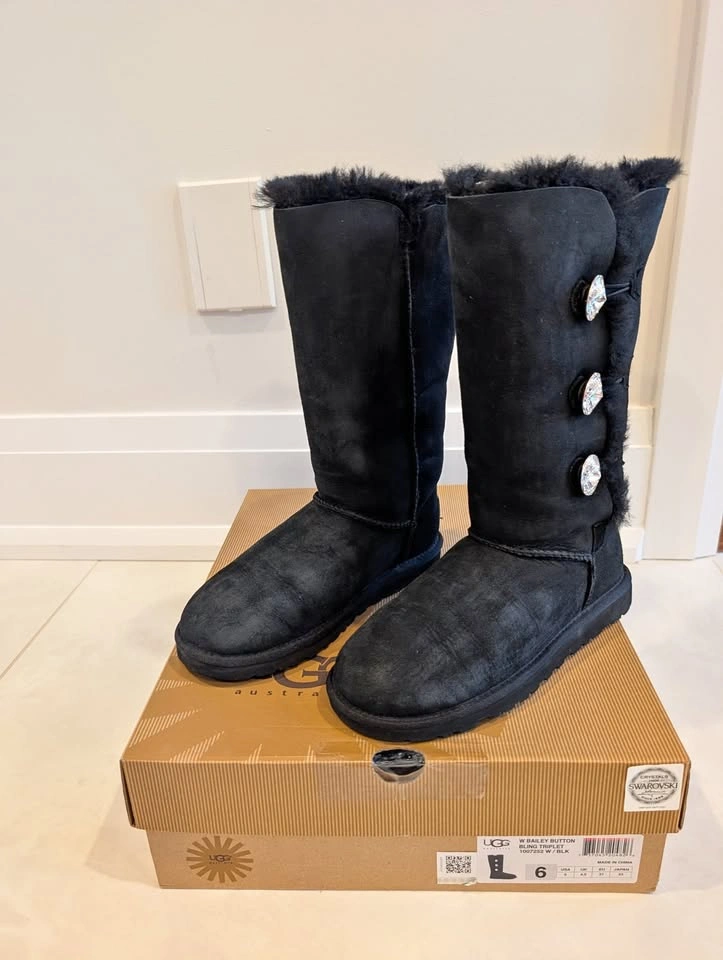 UGG Australia Black Bailey Button Bling Triplet Tall Boots Size