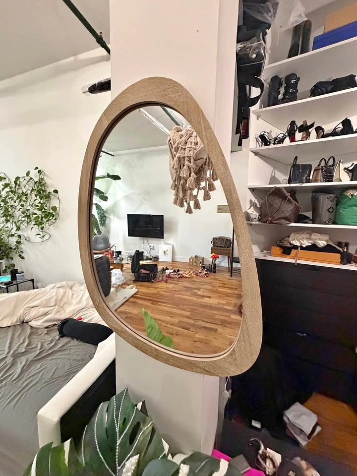 Asymmetrical Organic Wood Framed Wall Mirror