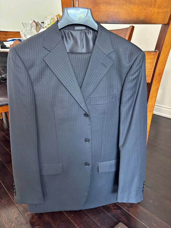 Black Wool Stripe Men’s Two-Piece Suit - R42 W36
