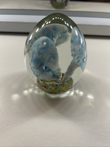 Vintage Hand Blown Glass Easter Egg-Shaped Paperweight Multicolo