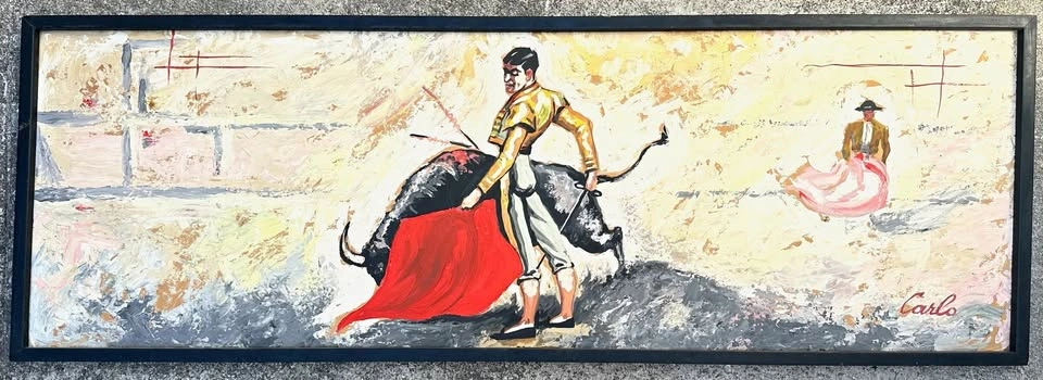 Vintage Mid Century Modern Carlo Matador Painting 21x61