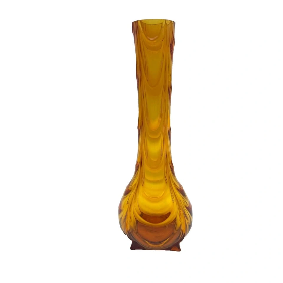 1930s Art Deco Czech Amber Glass Chevron Vase - photo 2