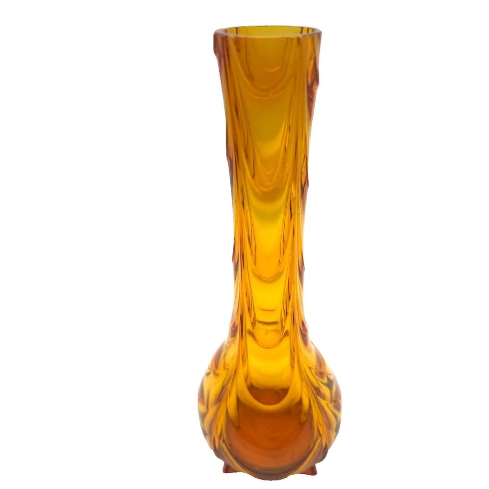 1930s Art Deco Czech Amber Glass Chevron Vase - photo 3