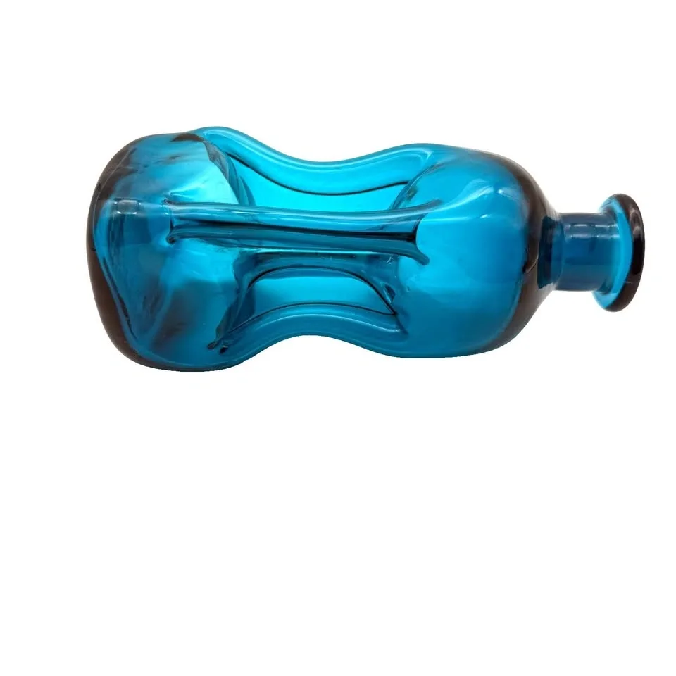 Vintage Holmegaard Blue Teal Glass Kluk Kluk Pinched Decanter - photo 3