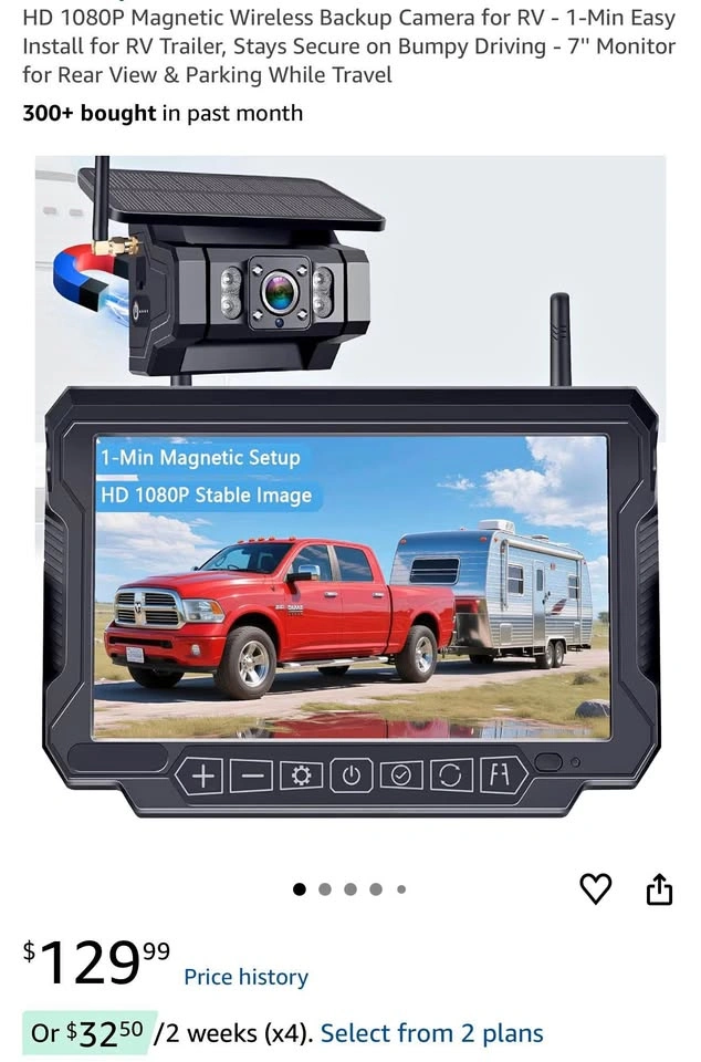 7” HD 1080P Magnetic Wireless Backup Camera for RV