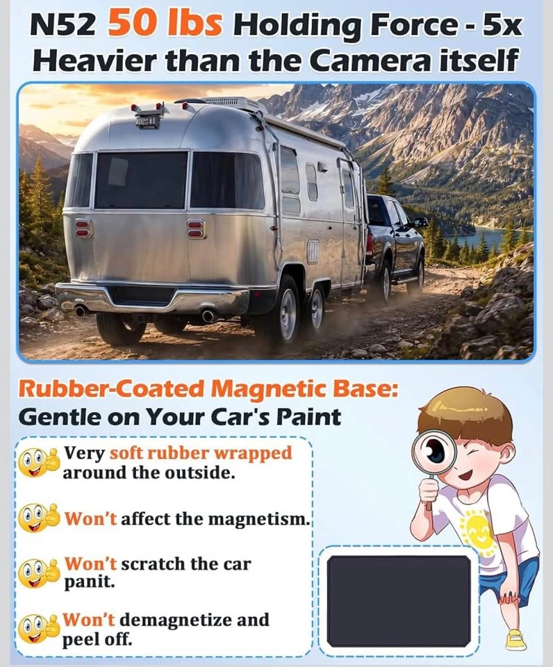 7” HD 1080P Magnetic Wireless Backup Camera for RV - photo 3