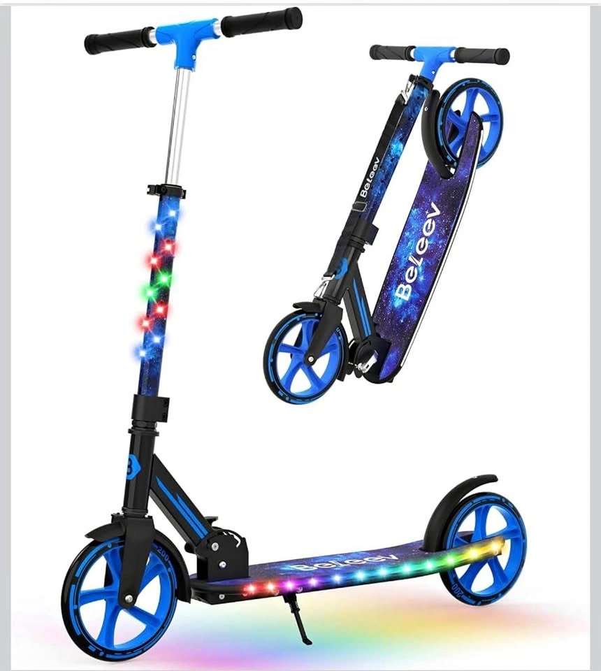 BELEEV Foldable Kick Scooter – LED Deck & Handlebar