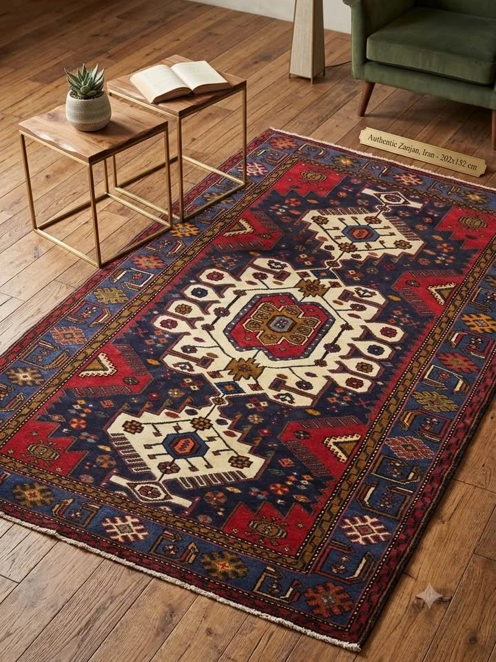 Hand-knotted Authentic Persian Zanjan Wool Rug - 4x7 ft - photo 3