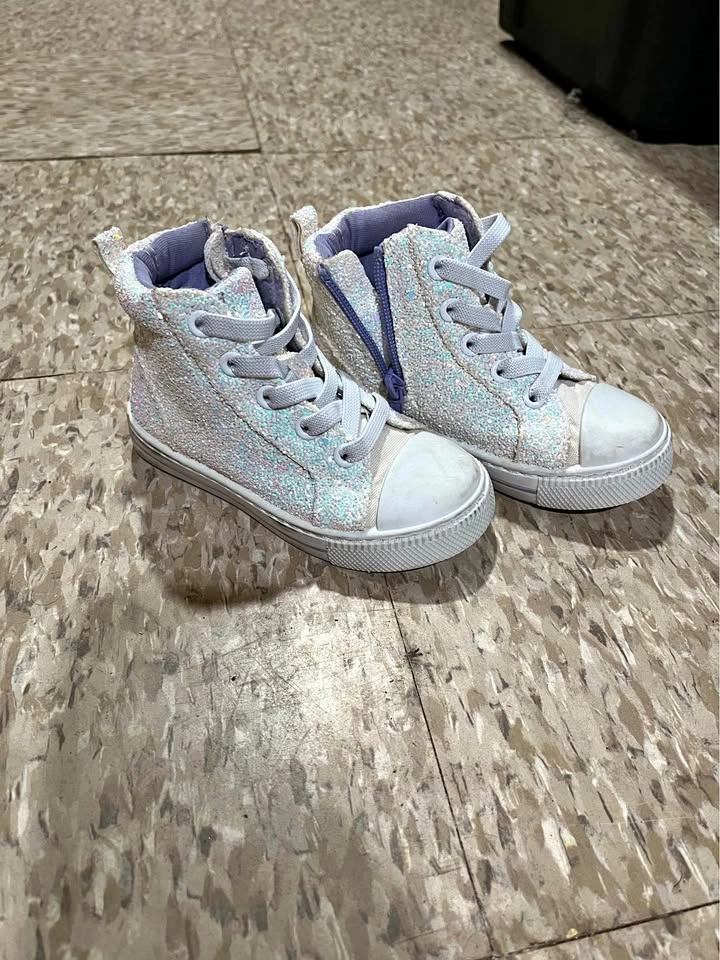 Toddler Girls Sparkly Glitter High-Top Sneakers - Size 8 Toddler