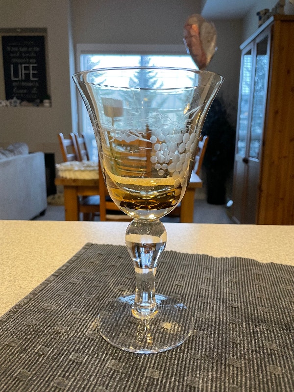 $40 for 10 etched wine glasses