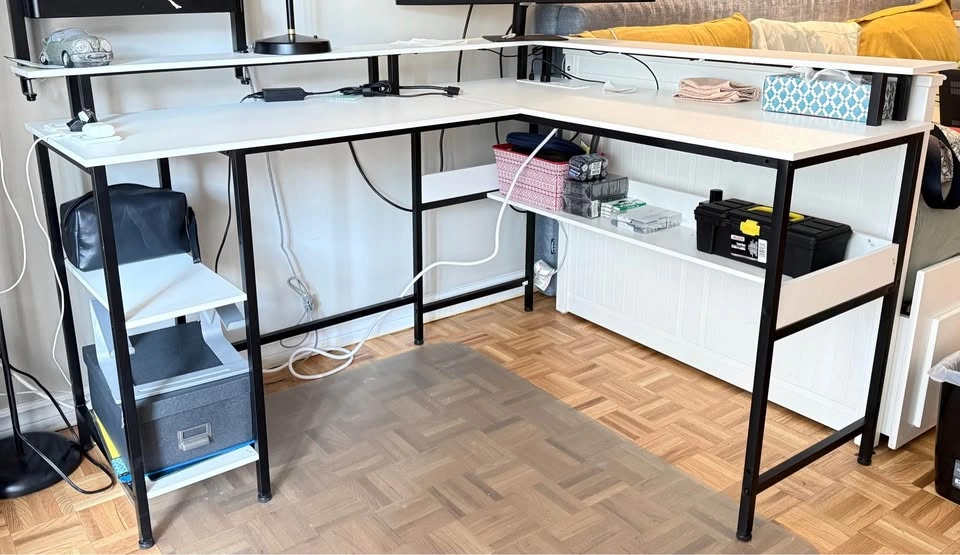 Large L-Shaped Corner Computer Desk with Shelves & Monitor Riser - photo 4