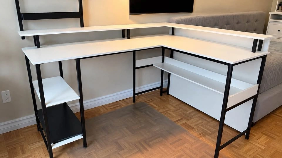 Large L-Shaped Corner Computer Desk with Shelves & Monitor Riser - photo 5