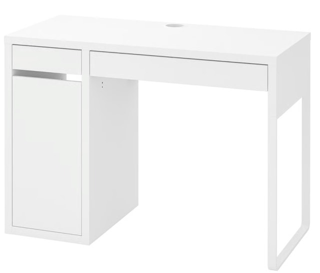 IKEA MICKE white desk with drawer, cabinet, and cable outlet - photo 3