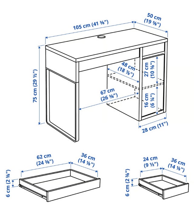 IKEA MICKE white desk with drawer, cabinet, and cable outlet - photo 4