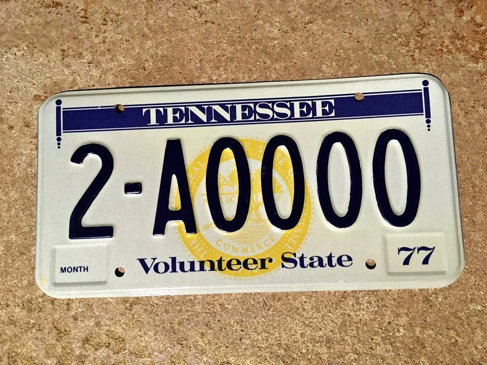 VINTAGE 1977 TENNESSEE SAMPLE LICENSE PLATE # 2-A0000