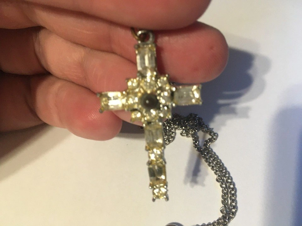 STANHOPE LENS VINTAGE RHINESTONE CROSS LORDS PRAYER NECKLACE - photo 2