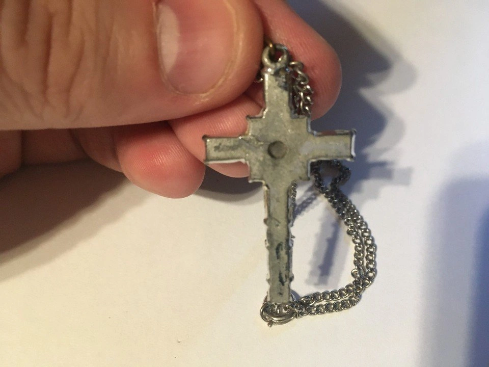 STANHOPE LENS VINTAGE RHINESTONE CROSS LORDS PRAYER NECKLACE - photo 3