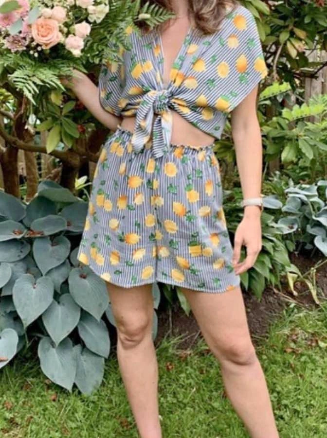 2-Piece Lemon Striped Shorts Summer Set