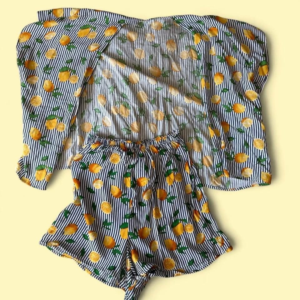2-Piece Lemon Striped Shorts Summer Set - photo 4