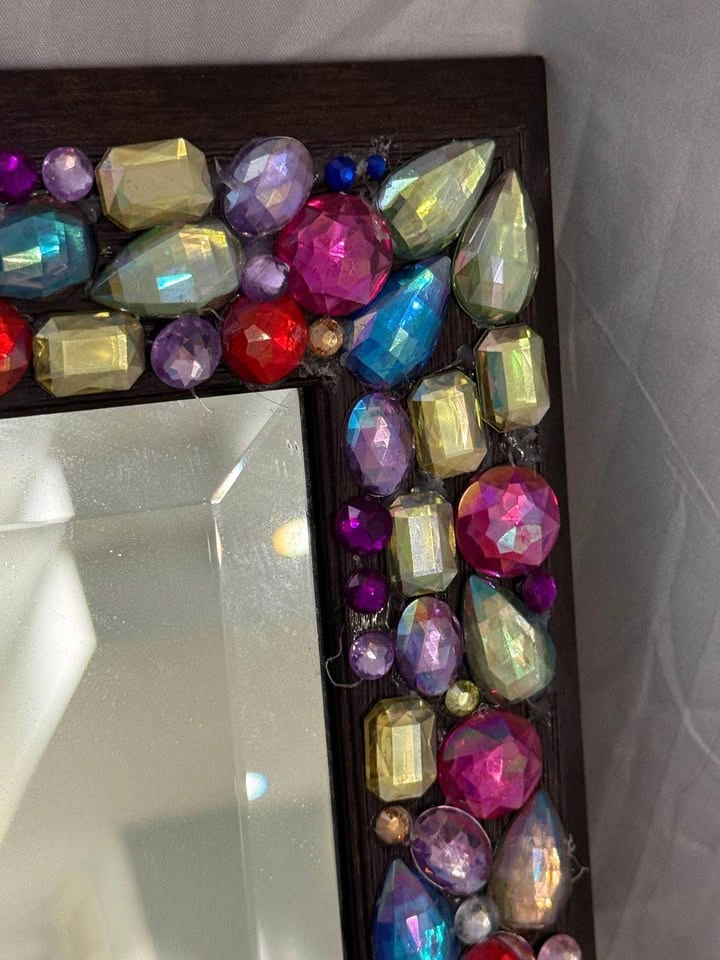 Large Jewel Beveled Wall Mirror – Colorful Rhinestone Gem Frame - photo 3