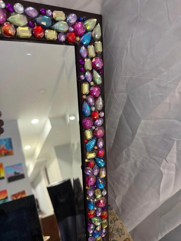 Large Jewel Beveled Wall Mirror – Colorful Rhinestone Gem Frame - photo 4