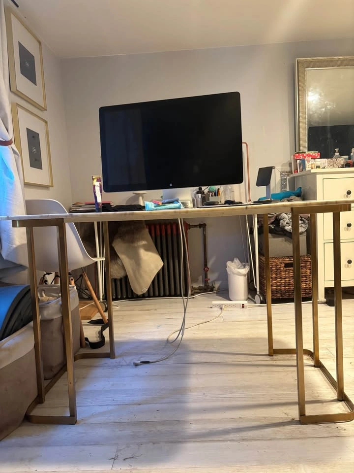 West Elm Marble Top Desk with Gold Frame and chair - photo 2