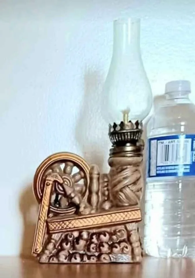 Vtg.Hand Painted Spin Wheel Oil Lamp thumbnail