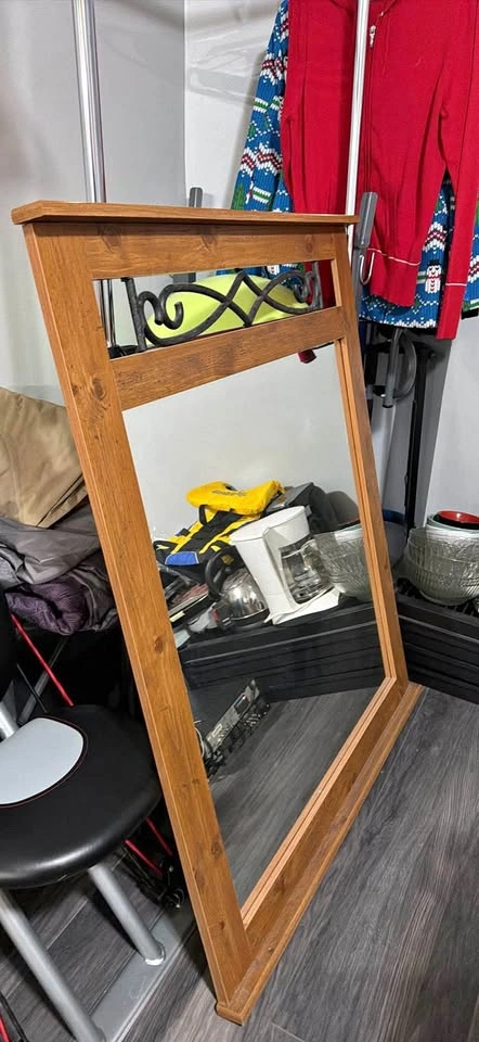 Wooden Framed Mirror with Metal Scrollwork