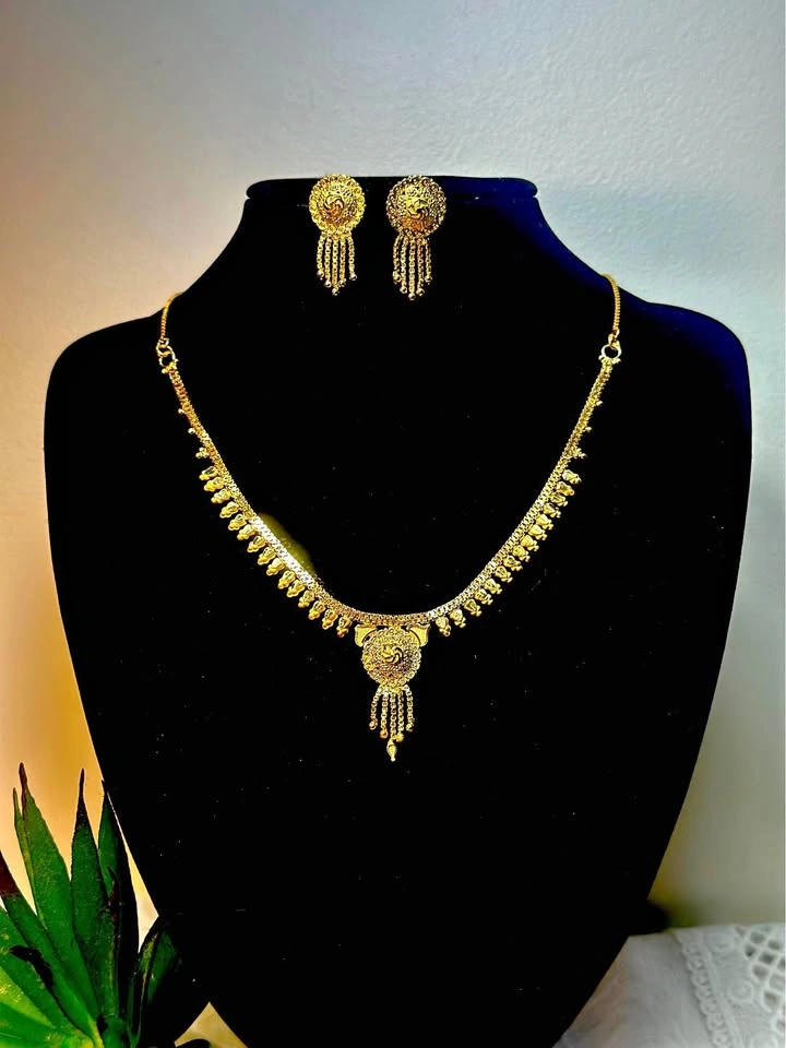 Gold-Toned Filigree Necklace and Earring Set