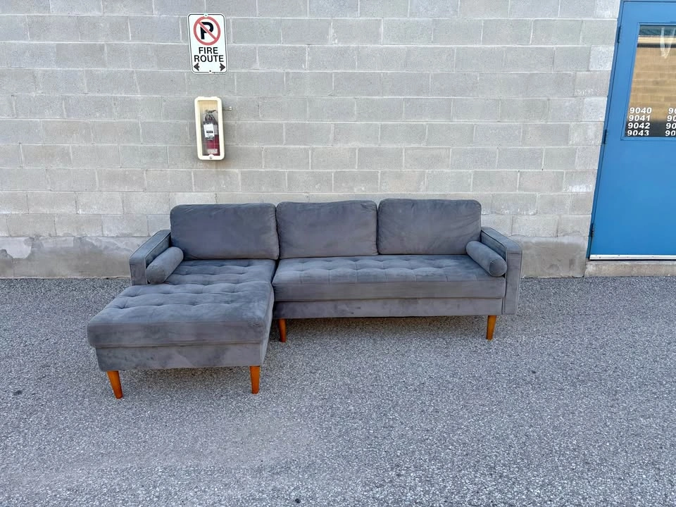 Suede Grey Sectional Sofa with Chaise - Free Delivery