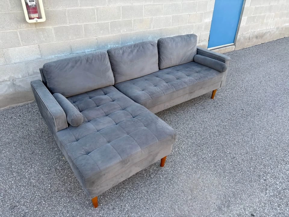 Suede Grey Sectional Sofa with Chaise - Free Delivery - photo 2