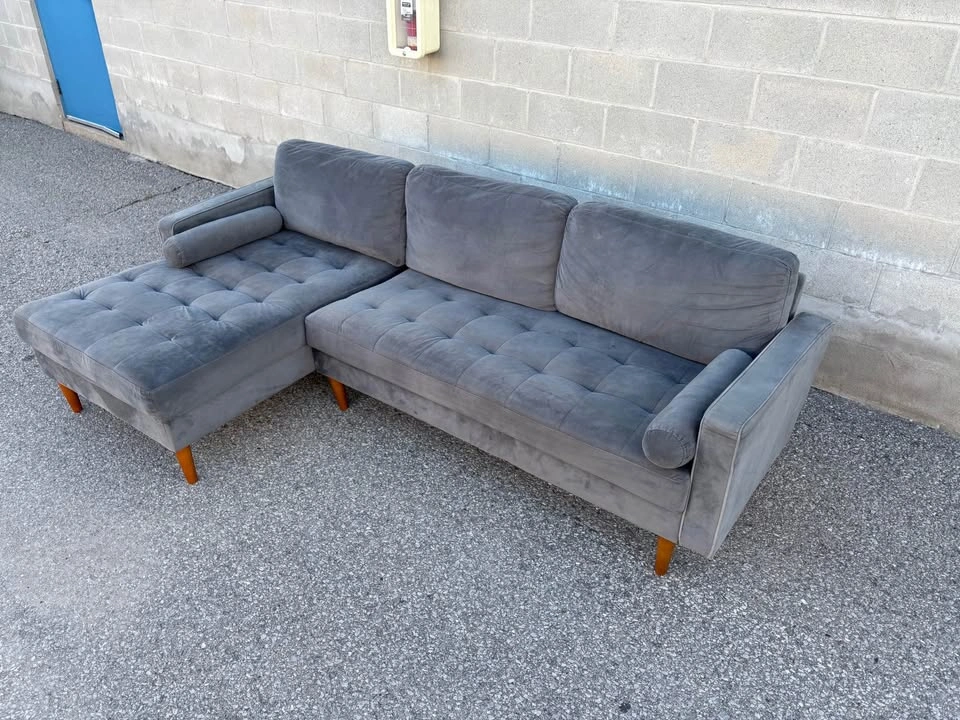 Suede Grey Sectional Sofa with Chaise - Free Delivery - photo 3