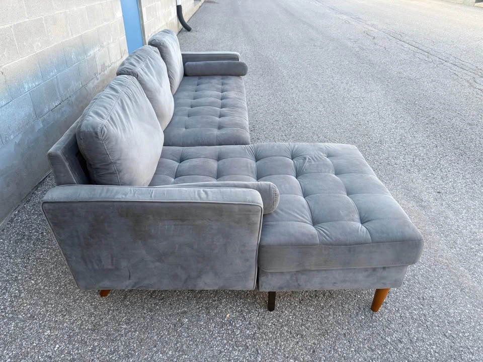Suede Grey Sectional Sofa with Chaise - Free Delivery - photo 4