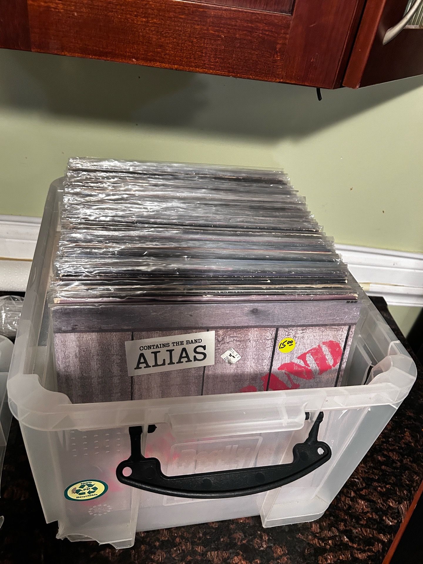 Tub of sealed vintage vinyl records