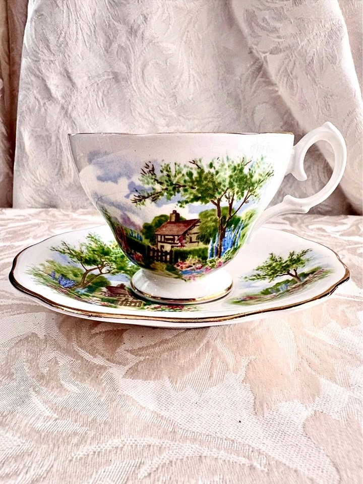Queen Anne Tudor Cottage Tea Cup and Saucer Set