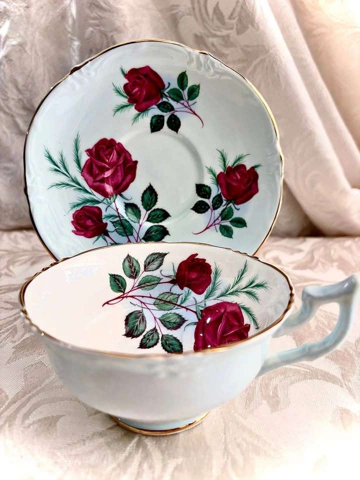Heathcote Bone China Red Rose Tea Cup and Saucer Set