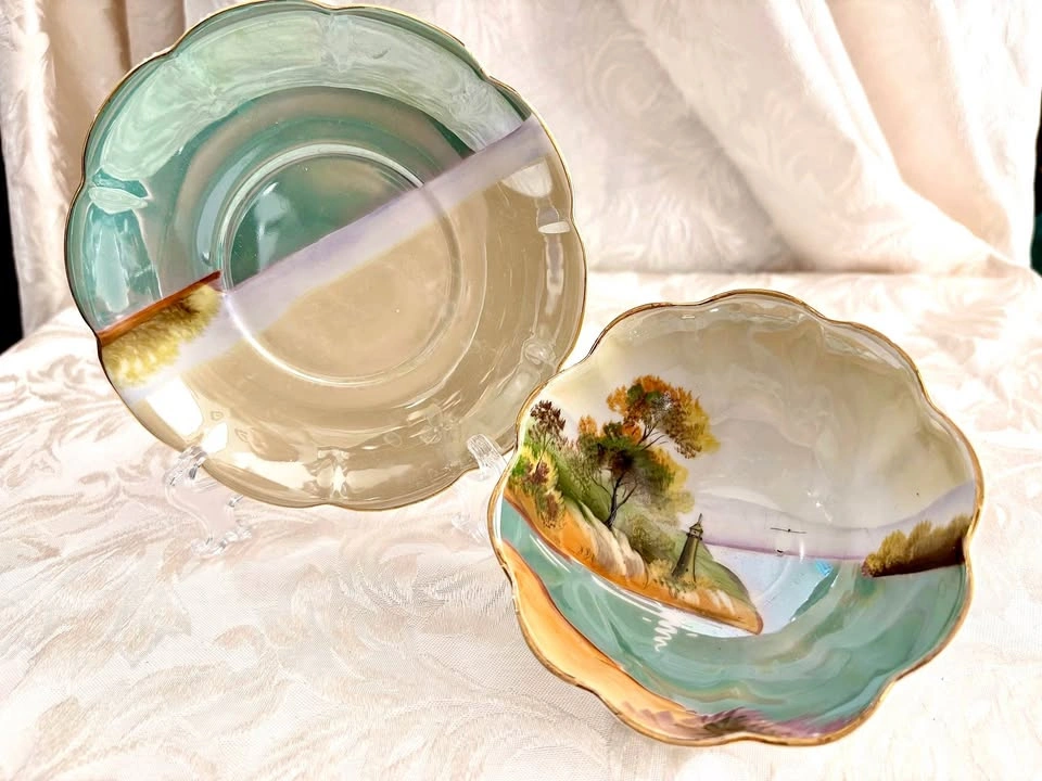 Vintage Noritake Hand Painted Footed Bowl and Saucer Set