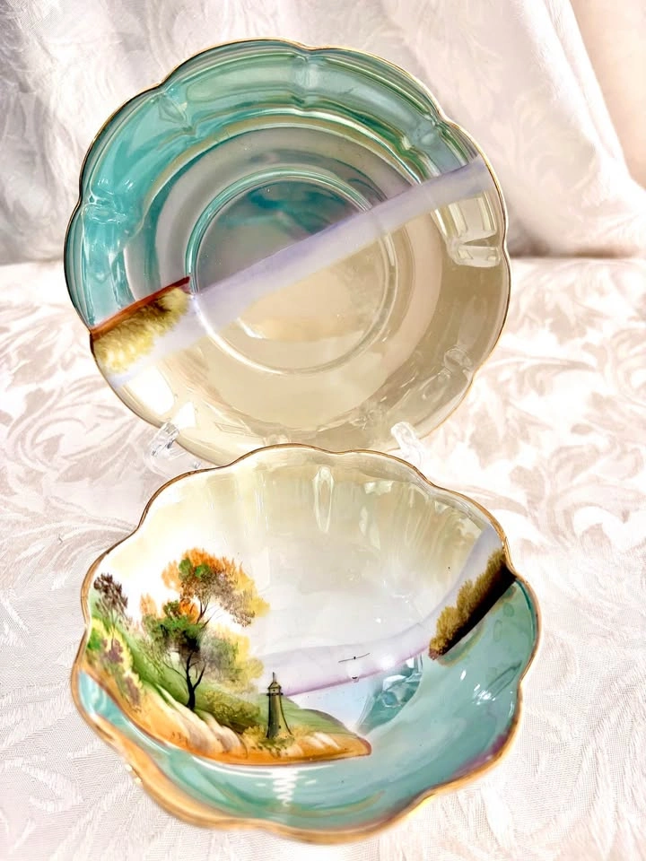 Vintage Noritake Hand Painted Footed Bowl and Saucer Set - photo 5