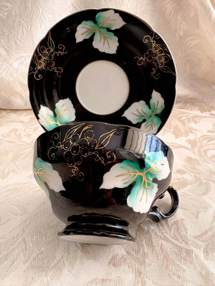 Vintage Shafford Japan Hand Painted Black and Gold Tea Cup and S - photo 3