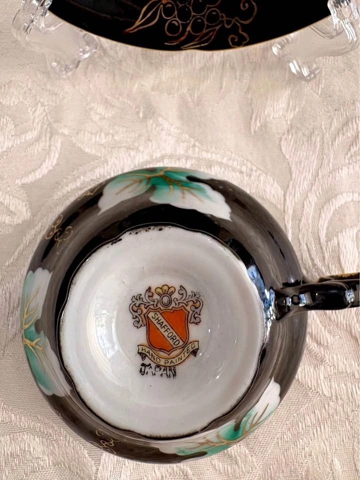 Vintage Shafford Japan Hand Painted Black and Gold Tea Cup and S - photo 4
