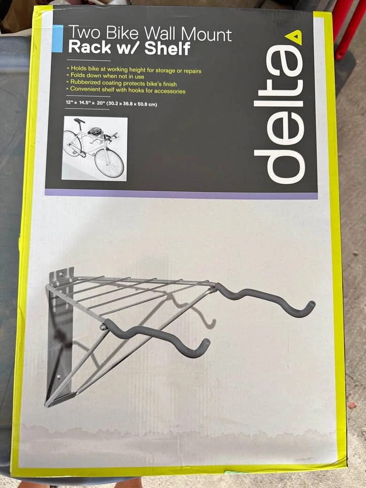 NEW Delta Two Bike Wall Mount Rack with Shelf – Holds 2 Bikes