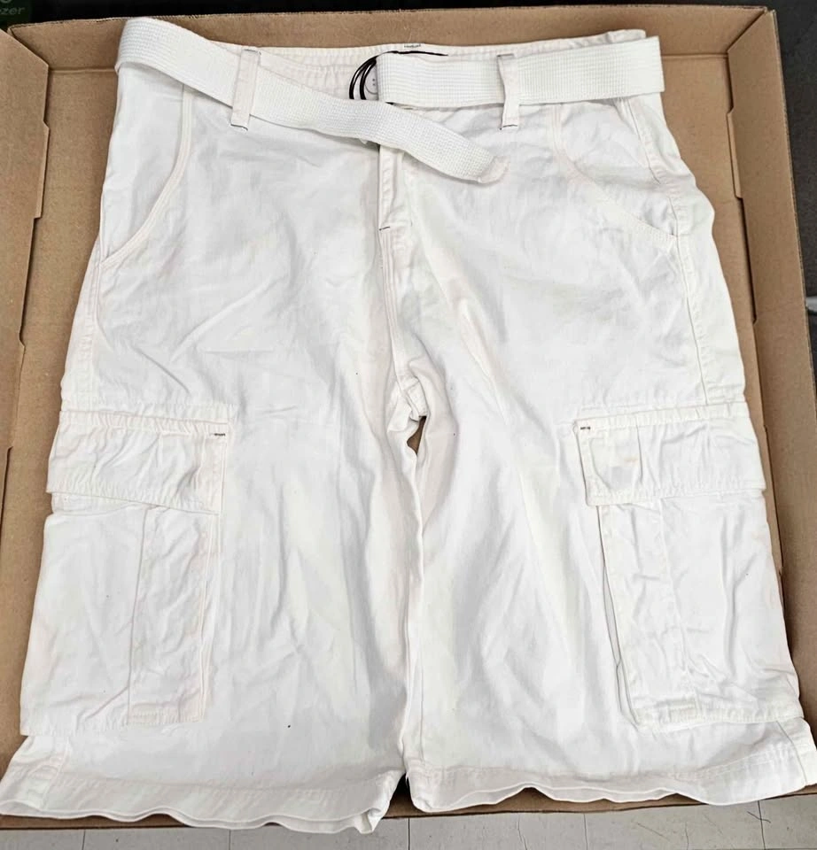 BUFFALO David Bitton Men's White Cargo Shorts w/ Belt - Size W32