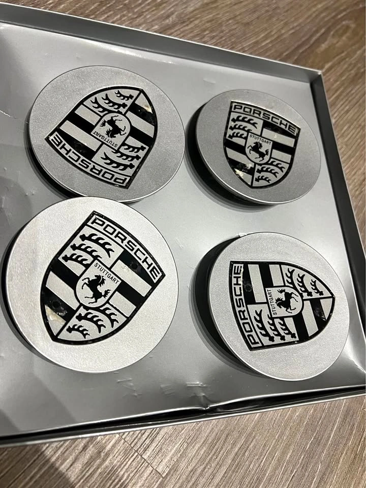 OEM Porsche Wheel Center Caps (Set of 4) - Silver/Black Crest