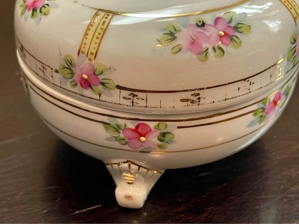 Vintage Nippon Hand Painted Japanese Porcelain 3 Footed Trinket - photo 4