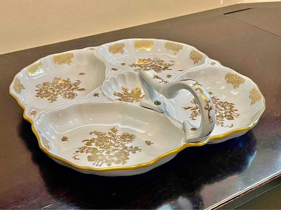 Very rare French Porcelain Serving Tray Hand Painted 22K Gold